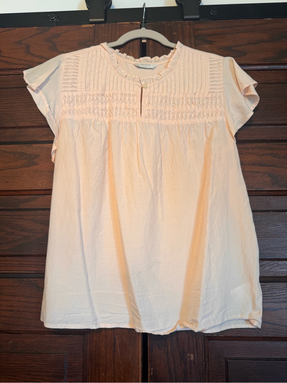 Women's Light Pink Short Sleeve Smocked Yoke Top